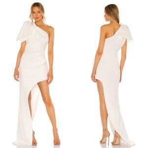Bronx and Banco Stella One Shoulder Bow Detail Bridal White Maxi Dress Sz S